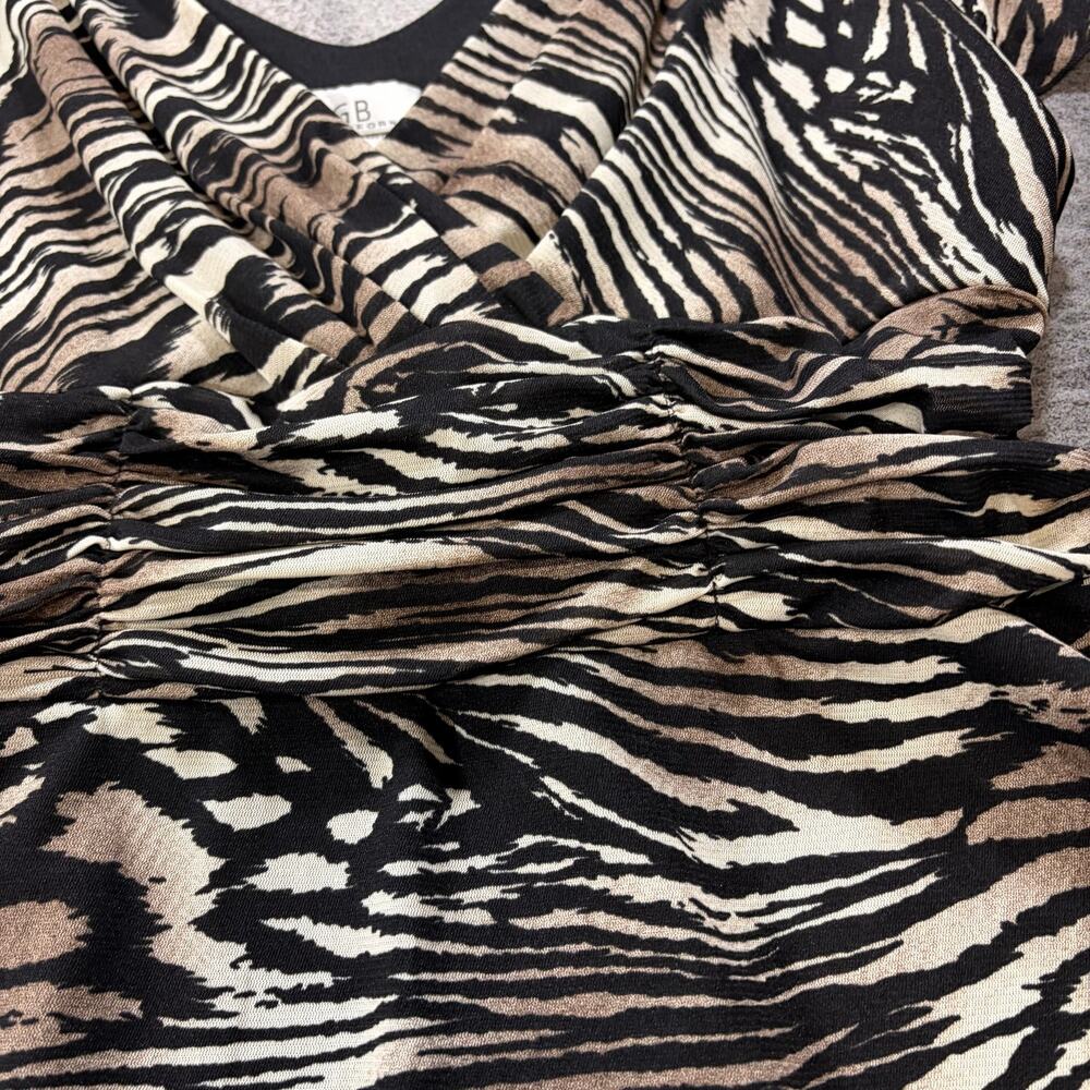 Vintage Zebra Print Neutral Ruched Blouse - Picture 2 of 6